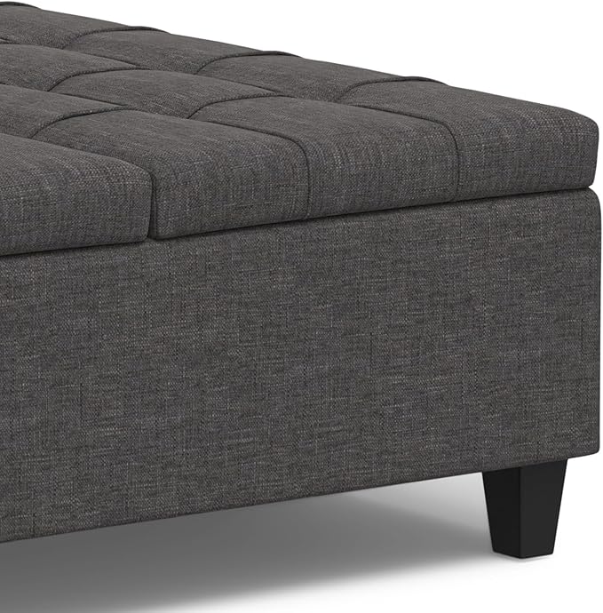 SIMPLIHOME Harrison Large Coffee Table Storage Ottoman - 40 inch Wide Upholstered Linen Look Fabric Square Lift-Top Ottoman in Slate Grey, Transitional Bench for Living Room with Sturdy Base