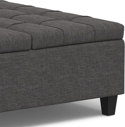 SIMPLIHOME Harrison Large Coffee Table Storage Ottoman - 40 inch Wide Upholstered Linen Look Fabric Square Lift-Top Ottoman in Slate Grey, Transitional Bench for Living Room with Sturdy Base