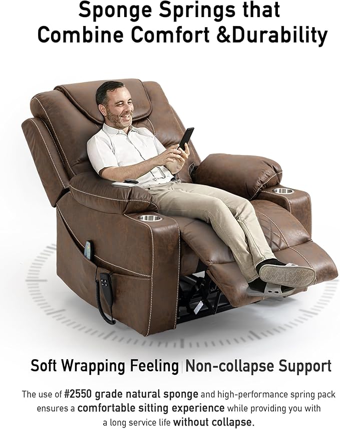Lazy Boy Recliner ChairLazy Boy Recliner Chair with Heated and Massage, Upgraded Dual Motor Lay Flat Recliners, 25in Extra Wide Seat, Folding Tablet, Side Pocket