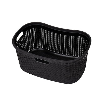 Mind Reader 40L Laundry Basket, Clothes Hamper, Premium Wicker Design, Plastic, Set of 2, Black