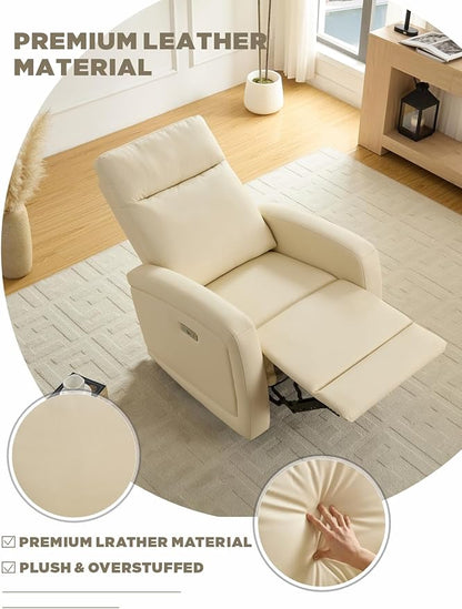 Leather Recliner Chair,Power Recliner Chair with Power Headrest Type-C Charger for Adult, Electric Recliner Sofa for Living Room & RV, White