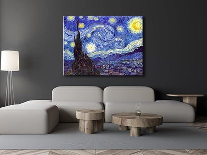 Wieco Art Starry Night Canvas Prints Wall Art by Van Gogh Classical Famous Artwork Huge Size Modern Blue Impressionist Sky Star Pictures Paintings for Living Room Bedroom Home Decorations