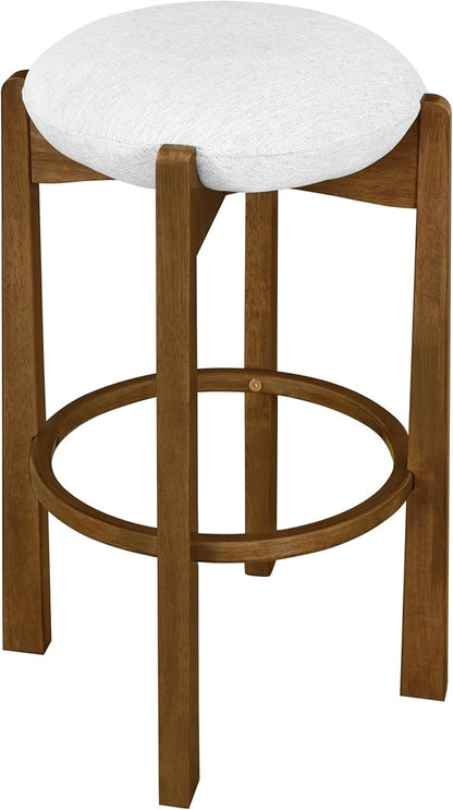 Christopher Knight Home Lilac Modern Counter Height Bar Stools Set of 4, Fabric Round Stool Chair for Kitchen Island, Wood Dining Room Chair, Upholstered Counter Stool with Footrest,Dark Walnut+Ivory