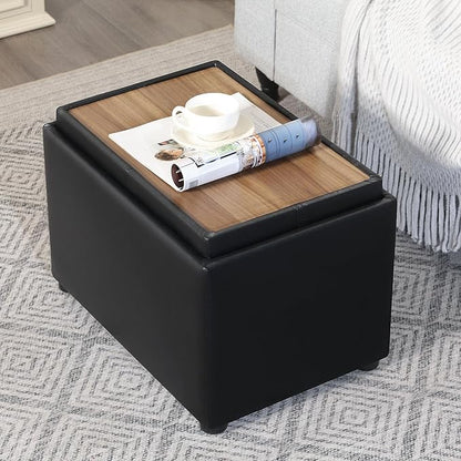 Adeco 22 Inches Storage Ottoman Bench, Non-Folding End of Bed Foot Rest Stools Ottoman with Thicker Foam Padded Seat, Upholstered Storage Chest for Living Room, Entryway, Bedroom