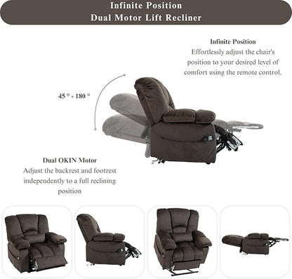Big Man 500 lbs Power Lift Recliner for Big & Tall Elderly Adults 28 Inch Wide Seat, Lay Flat Lift Recliner Chair with Extended Footrest, Heat Massage, USB Type-C, Flip Arm Storage & Cup Holders