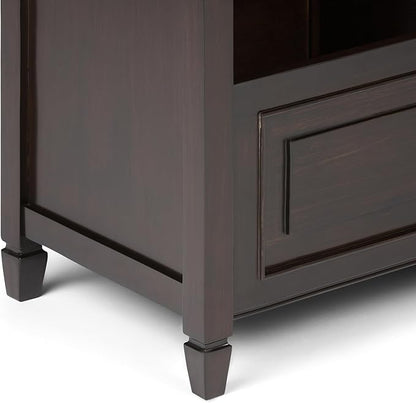 SIMPLIHOME Connaught Entryway Storage Bench - 42 inch Wide Solid Wood Storage Seat in Dark Chestnut Brown, Traditional Bench for Entryway or Living Room with Lift-Up Lid and Elegant Moulding Detail