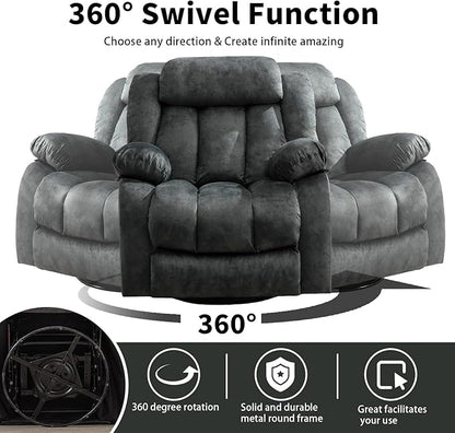 CANMOV Massage Swivel Rocker Recliner Chair with Heat and Vibration, 360 Degree Swivel Manual Recliners Antiskid Fabric Single Sofa Heavy Duty Reclining Chair for Living Room, Grey Green