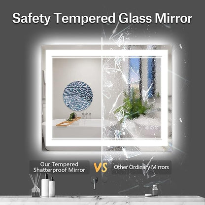 44x36 Inch LED Bathroom Mirror with Lights, Front Light and Backlit Lighted Vanity Mirror, Anti-Fog, Dimmable Memory, Shatterproof, Wall-Mounted