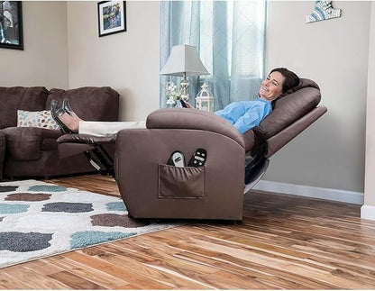 Flamaker Power Lift Recliner Chair Electric Lift Recliner for Elderly Power Lift Recliner Chair with Cup Holders Side Pockets for Living Room (Leather, Brown)