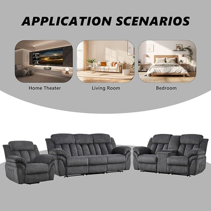 CANMOV Recliner Sofa Set, Oversize Power Lift Recliner Chair, Manual Loveseat and 3-Seat Sofa with Overstuffed Armrest for Living Room,Bedroom Furniture,Office,1+2+3 Seat Grey