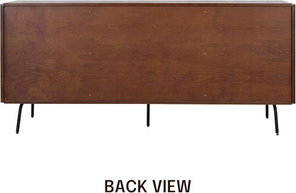NTC Veil Large Sideboard with 2 Doors and 3 Drawers, Buffet Cabinet with Vertical Groove Design and Metal Legs, Storage Cabinet for Living Room, and Entryway, Effortless Assembly - Dark Walnut