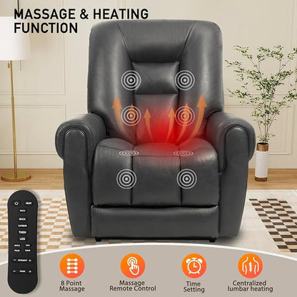 EONIX Four Motor Lay Flat Power Lift Recliner Chair for Elderly, 400lbs Electirc Lift Chair for Living Room, Independent Adjustable Lumbar Support & Headrest, Extended Footrest, Grey