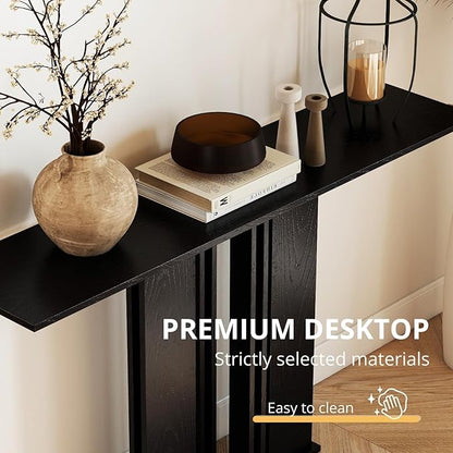 HEAH-YO 51" Console Table, Rustic Wood Entryway Table, T-Shape Narrow Sofa Tables Behind Couch for Hallway, Entrance, Foyer, Living Room, Black