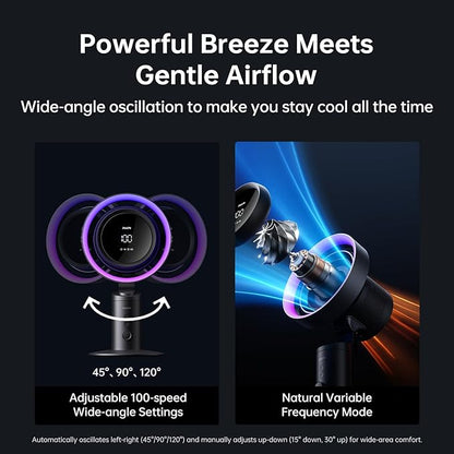 JISULIFE Table Purifier Fan, 3-in-1 Air Purifier Cool: HEPA H11 Filter, 7-Color RGB Light, 100-Speed, 10000mAh Battery, 120° Oscillating Desktop Fan for Gaming/Office Desk