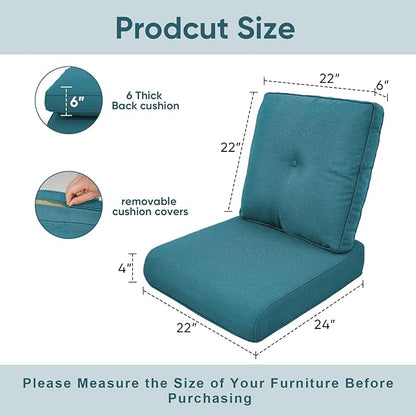 7-Piece Outdoor Patio Cushion Set - Fade & Water Resistant with Removable Olefin Cover, 22x24x4 Inch Memory Foam Cushions for Wicker Sectional Sof - Peacock Green/Buckle