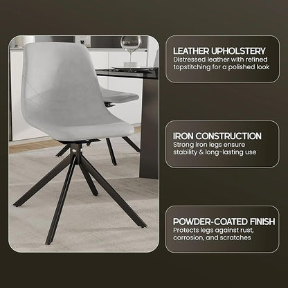 LeisureMod Markley Swivel Leather Dining Side Chair with Durable Iron Legs – Comfortable Accent Chair for Kitchen, Dining Room, or Office Set of 4