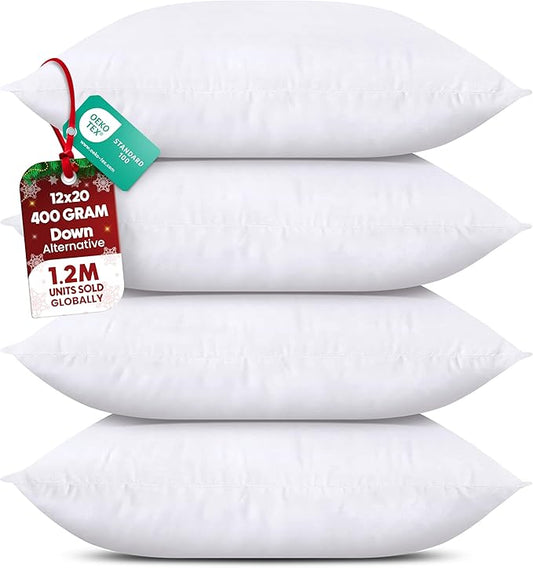 Utopia Bedding Throw Pillows (Set of 4, White), 12 x 20 Inches Pillows for Sofa, Bed and Couch Decorative Stuffer Pillow