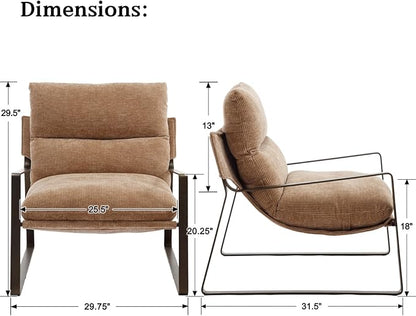 DUOMAY Mid-Century Accent Chair Armchair, Comfy Chenille Leisure Chair Lazy Chair with Brozen Metal Leg for Living Room Bedroom Office Apartment, Khaki