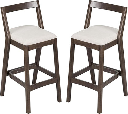 Christopher Knight Home Yone Counter Height Bar Stools Set of 2, Comfy Fabric Upholstered Bar Stool for Kitchen Island, Wooden Dining Room Chair, Barstools with Footrest/Backrest, Beige + Dark Brown