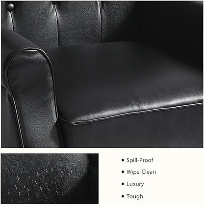 Lumibee High Back Accent Chair,Upholstered Faux Leather Wingback Armchair with Solid Wood Legs for Small Spaces,Comfy Single Sofa Chair for Living Room,Bedroom,Office-Black