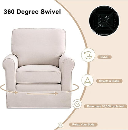 INZOY Swivel Accent Chair Linen Mid Century Modern Chair, Comfy Swivel Barrel Reading Chair, Upholstered Square Chair for Living Room Bedroom Small Spaces, Fully Assembled, Beige