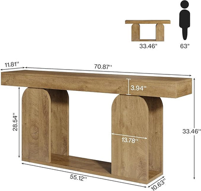 Tribesigns Farmhouse Wood Console Table, 70.9-Inch Entryway Accent Table with U-Shaped Base, 2-Tier Extra Long Sofa Tables for Entrance, Hallway, Living Room (Light Brown)