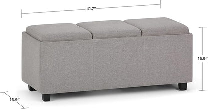 SIMPLIHOME Avalon 42 inch Wide Contemporary Rectangle Storage Ottoman in Cloud Grey Linen Look Fabric, Assembled, for the Living Room, Entryway and Family Room