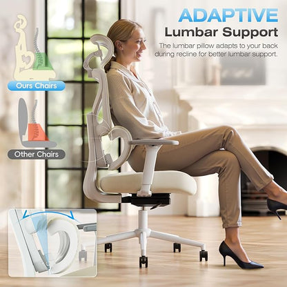 Ergonomic Office Chair, High Back Mesh Desk Chair with 4-Position Height Adjustable Back, 3D Armrests, Adaptive Lumbar Support, 3-Level Tilt Function, 3D Headrest, Comfy Computer Gaming Chairs