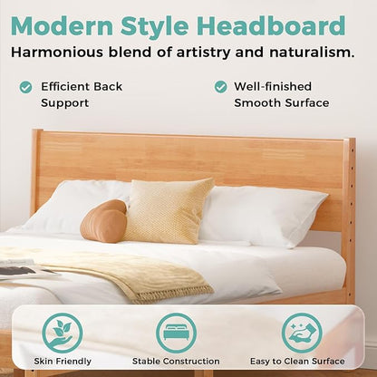Queen Bed Frame with Headboard, Malaysian Oak Queen Bed Frame No Box Spring Needed, Farmhouse Platform Bed Frame with 12 Slats Support, Easy Assembly, Rustic Pine