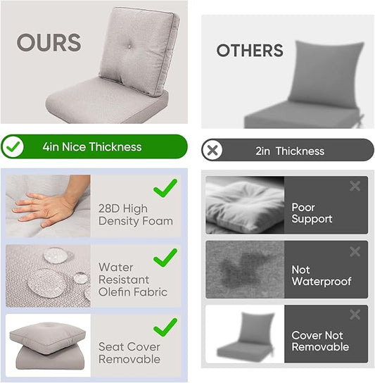 9-Piece Outdoor Patio Cushion Set - Fade & Water Resistant with Removable Olefin Cover, 22x24x4 Inch Memory Foam Cushions for Wicker Sectional Sofa – Beige/Buckle