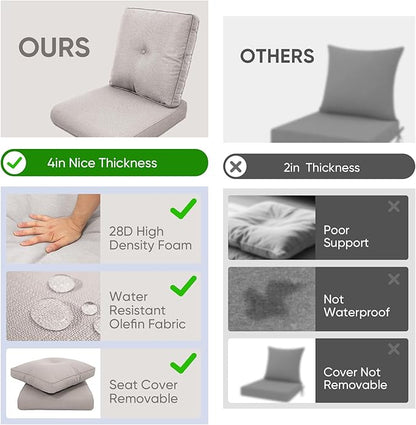 Outdoor Wicker Chair Cushions 2 Packs - Outside High Back Thick Water-Resistant Cushion 22x24 with Zipper Cover for Patio Glider Rocking Chairs Loveseat Couch – Beige/Buckle