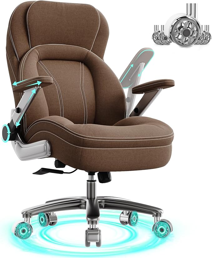 Big and Tall Office Chair, 600lbs Heavy Duty Desk Chair with 5D Arms, Adjustable Lumbar Support & Height, Tilt Function, Fabric High Back Ergonomic Executive Computer Chair with 3'' Casters