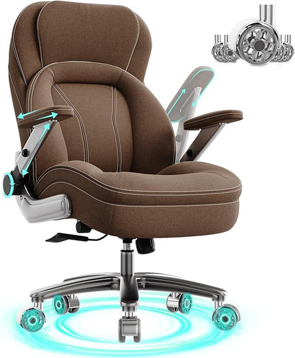 Big and Tall Office Chair, 600lbs Heavy Duty Desk Chair with 5D Arms, Adjustable Lumbar Support & Height, Tilt Function, Fabric High Back Ergonomic Executive Computer Chair with 3'' Casters