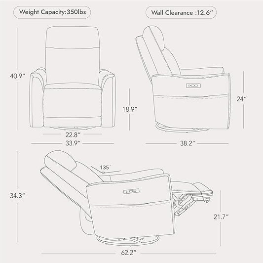 Watson & Whitely Power Swivel Rocker Recliner, Reclining Chair with Memory Foam for Living Room, Faux Leather RC011 (Camel)