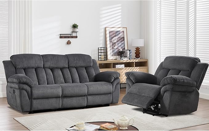CANMOV Recliner Sofa Set, Oversize Power Lift Recliner Chair and Manual Loveseat with Overstuffed Armrest for Living Room,Bedroom Furniture,Office,1+3 Seat Grey