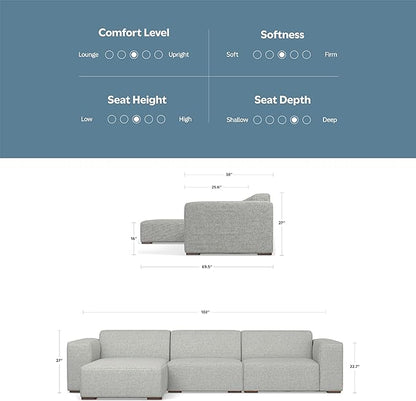 SIMPLIHOME Rex Left-Facing Modular Sectional Sofa in 100% Recycled Polyester Tightly Woven Performance Fabric, Pale Grey, 102-inches Wide, 4-Seater L-Shaped Couch with Left Chaise for Living Room