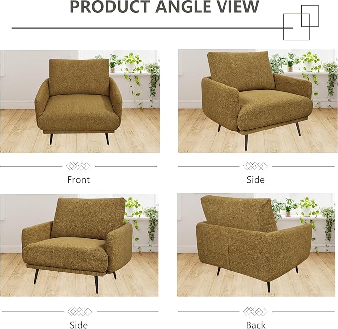Oversized Accent Chair for Living Room Chairs Reading Arm Chair Comfy Modern Single Sofa Side Chairs with Metal Legs & Soft Cushion for Bedroom, Waiting Room (Chenille Pumpin, Set of 1)
