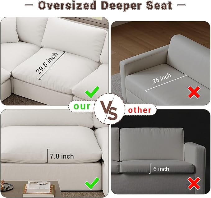 246.7" Oversized Cloud Modular Sectional Sofa,8 Seat Down Filled Sofa,Comfy Deep Seat Couch with Reversible Chaise & Cushions,Couch Cover Washable and Replaceable,White