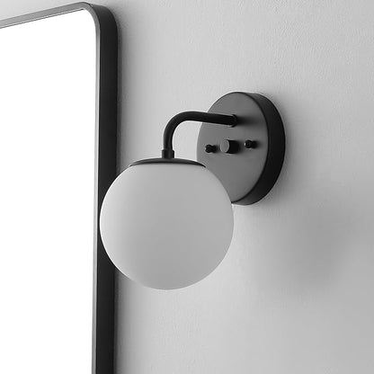 JONATHAN Y JYL3534B Louis Parisian Globe 5.75" 1-Light Metal/Frosted Glass Modern Contemporary LED Vanity Light Midcentury, Glam, Transitional, Bathroom, Powder Room, Dressing Room, Bedroom, Black