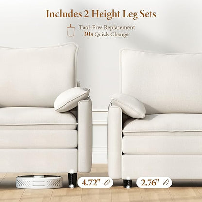 Vesgantti 108" U Shaped Sectional Couch, Comfy Cloud Modular Sectional Sofa with 2 Ottoman Deep Seat Chenille Modern Cloud Sofa, Modular Sofas for Living Room, Bedroom and Apartment, Snow White
