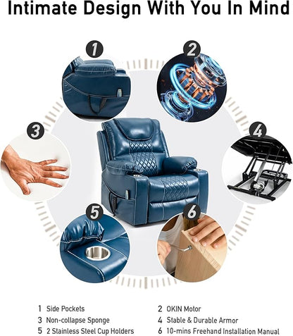 Large Power Lift Chairs Recliners for Elderly with Heated and Massage, Upgraded Dual Motor Lay Flat Recliners, 25in Extra Wide Seat, Cup Holder, Side Pocket