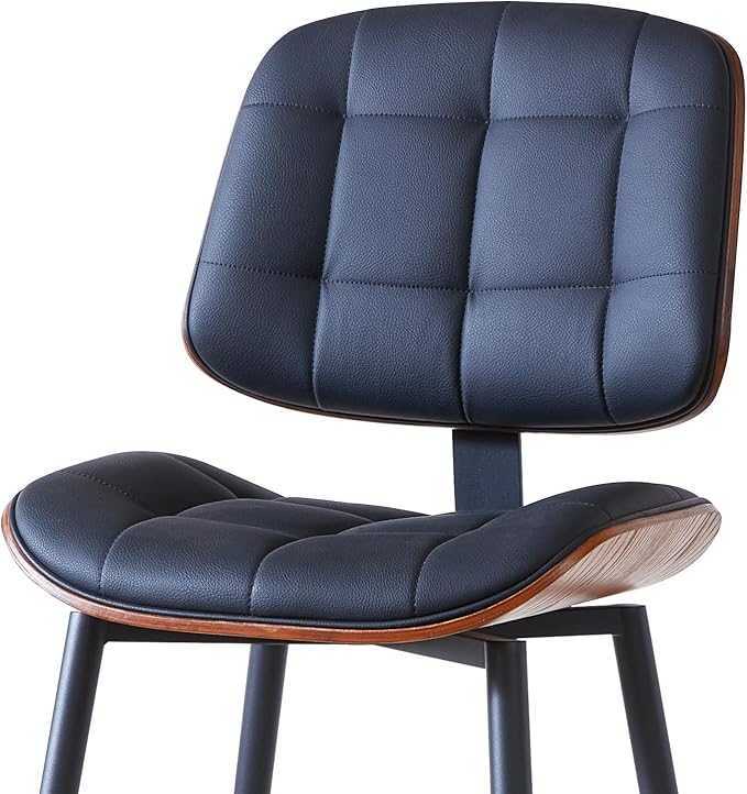 Mid Century Modern Bar Stools Set of 3 for Kitchen Island,Upholstered Black Faux Leather Counter Height stools,26 Inch Counter stools with Walnut Grain Back