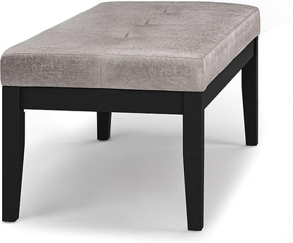 SIMPLIHOME Lacey 41 inch Wide Contemporary Rectangle Tufted Ottoman Bench in Distressed Grey Taupe Vegan Faux Leather, Assembled, For the Living Room and Bedroom