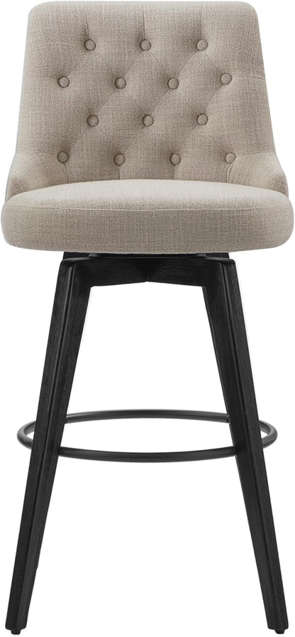 Watson & Whitely Bar Stools, 360° Swivel Upholstered Bar Stool with Back, 30" H Bar Height Barstools, Set of 2, Performance Fabric in Tan