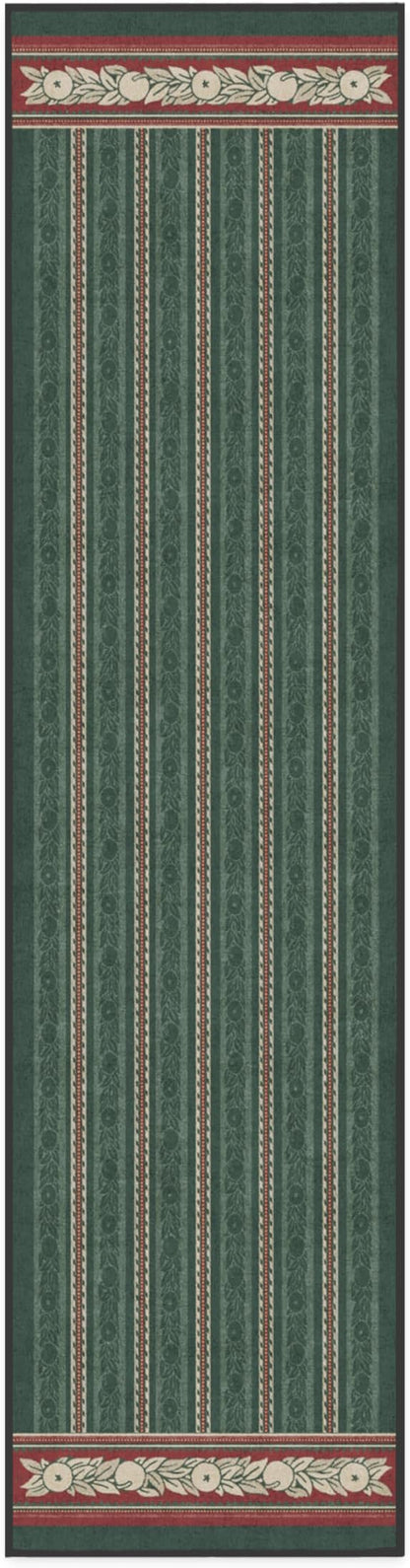 RUGGABLE x Morris & Co Machine Washable Christmas Runner Rug – Fruit Stripe Spruce Green 2.5x10, Stain-Resistant, Non-Slip –Washable Rug for Hallway, Entryway, Living Room & Kitchen–with Standard Pad