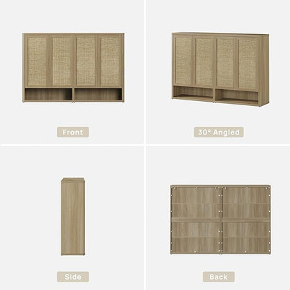 SICOTAS Rattan Shoe Storage Cabinet - Modular Shoe Cabinets with Door Tall Large Shoe Cabinet Storage for Entryway - 65.6" Wide Modular Cabinet for Hallway, Living Room