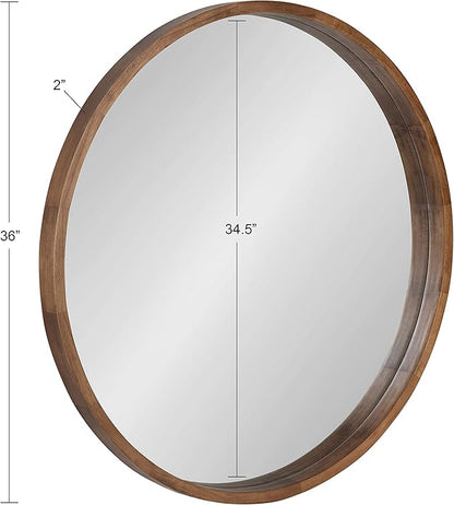 Kate and Laurel Hutton Round Wood Framed Wall Mirror, 36" Diameter, Natural Rustic Brown, Geometric Home Decor