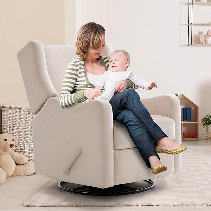 Harkawon Wingback Glider Rocking Recliner, Swivel Rocker Recliner Chair, Nursery Rocking Chair, Fabric Chair with Lumber Support, High Back, Deep Seat, for Living Room, Bedroom, Beige