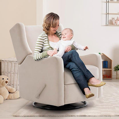Harkawon Wingback Glider Rocking Recliner, Swivel Rocker Recliner Chair, Nursery Rocking Chair, Fabric Chair with Lumber Support, High Back, Deep Seat, for Living Room, Bedroom, Beige