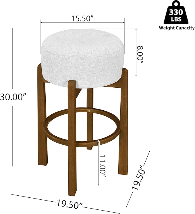 Christopher Knight Home Lera Modern Counter Height Bar Stools Set of 4, Fabric Round Stool Chair for Kitchen Island, Wooden Dining Room Chair, Upholstered Counter Stool with Footrest,Dark Walnut+Ivory